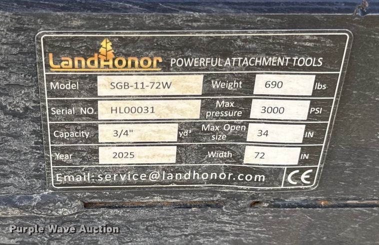 image for item DY8418 2025 LandHonor SGB-11-72W skid steer grapple bucket