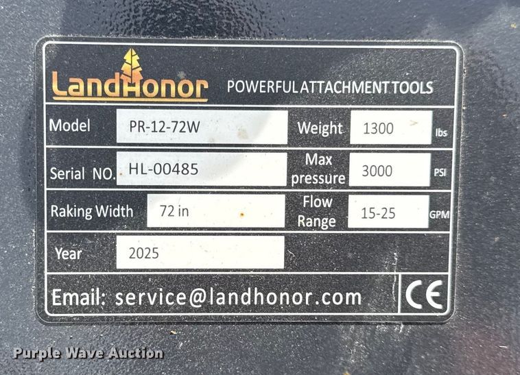 image for item DY8421 2025 LandHonor PR-12-72W skid steer power rake