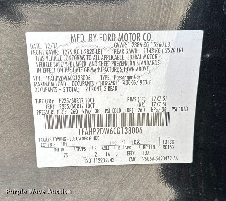 image for item EA2002 2012 Ford Taurus 