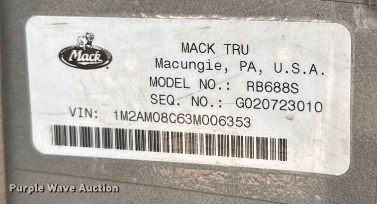 image for item EA2003 2003 Mack RB688S crane truck