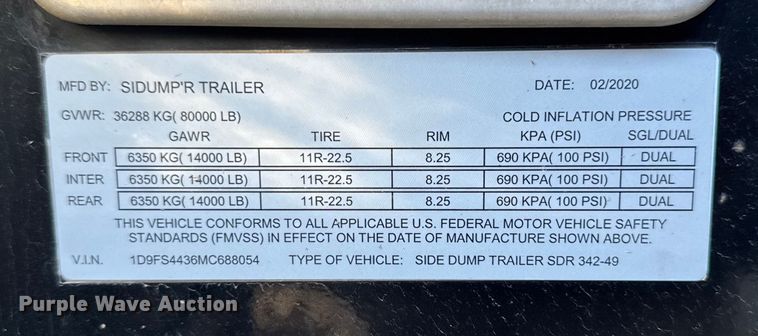 image for item EA2026 2021 SiDump'R SDR-342-49 side dump trailer