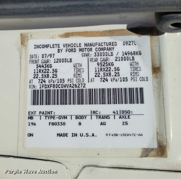 image for item EA2722 1998 Ford F8000 digger derrick truck