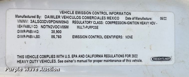 image for item EA6999 2023 Freightliner 114SD volumetric concrete mixer truck