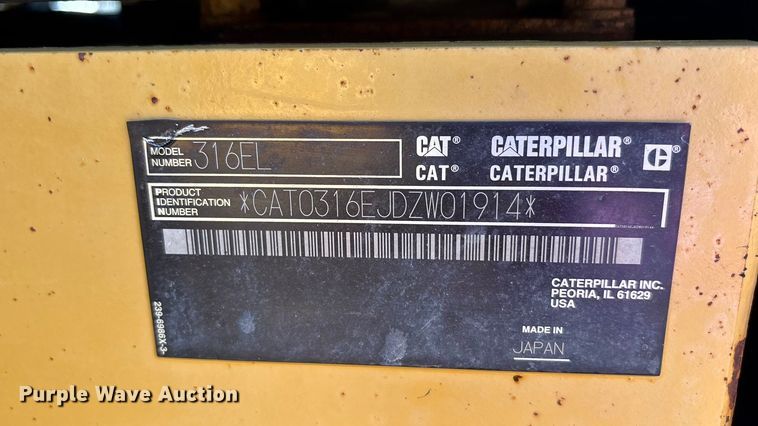 image for item EA7733 2015 Caterpillar 316EL excavator