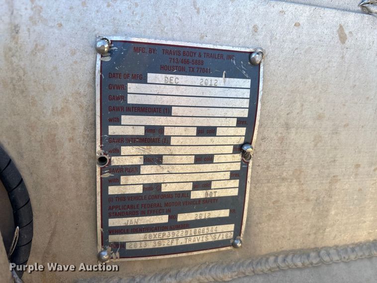 image for item EA7735 2013 Travis Body & Trailer, Inc. S/102 bottom dump trailer