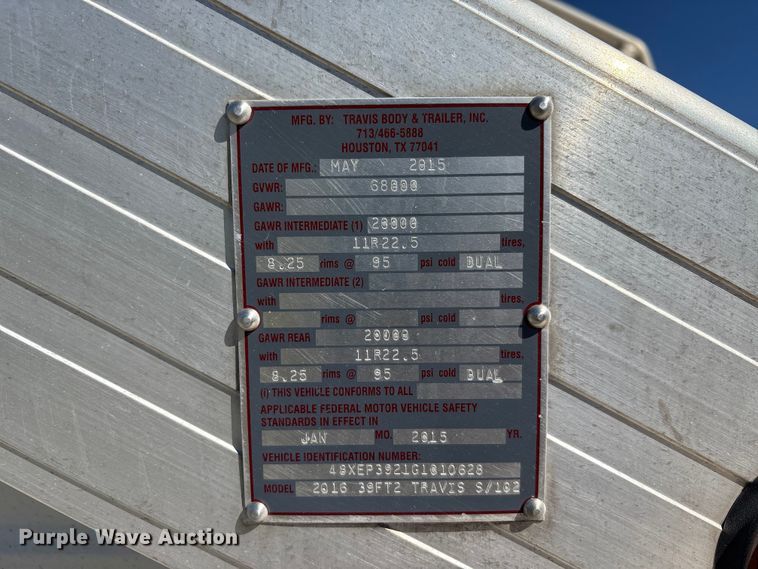 image for item EA7736 2016 Travis Body & Trailer, Inc. S/102 bottom dump trailer