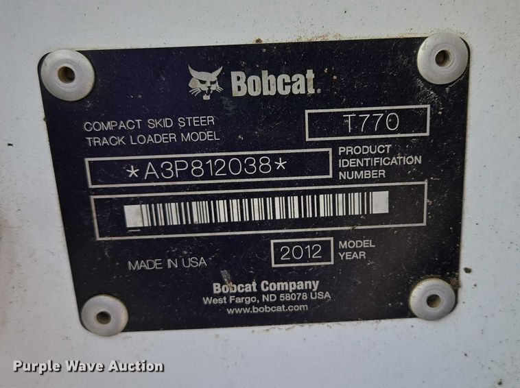 image for item EB1143 2012 Bobcat T770 tracked skid steer loader