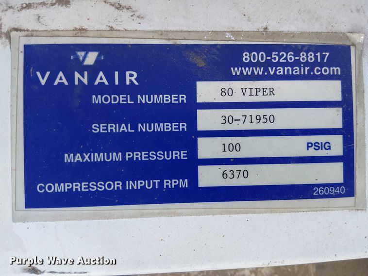 image for item EC1305 Vanair 80 Viper air compressor