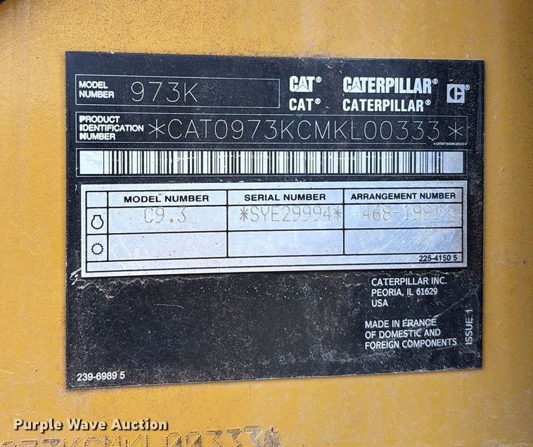 image for item EC3909 2019 Caterpillar 973K track loader