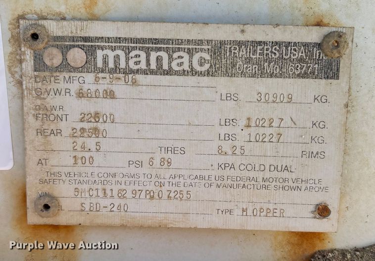 image for item EC8051 2007 CPS SBD-240 bottom dump trailer