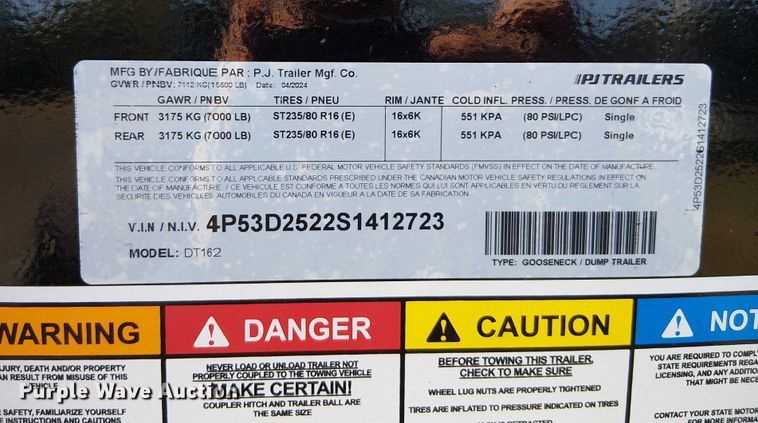 image for item EF1976 2025 PJ Trailers DT162 dump trailer