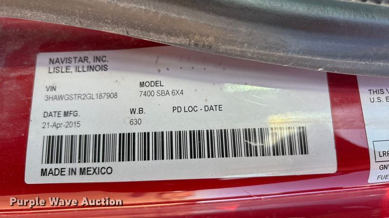 image for item EF6135 2016 International 7400 dump truck