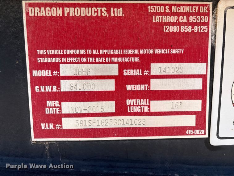 image for item EF6169 2016 Dragon jeep