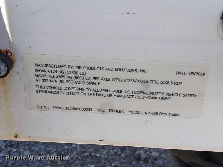 image for item EG1676 2019 MD Products and Solutions RR-250 reel trailer