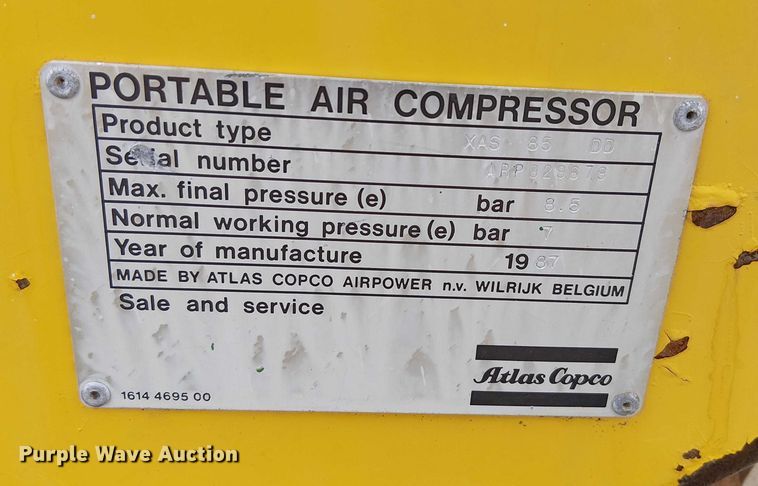 image for item EG1712 1987 Atlas Copco XAS85DD air compressor
