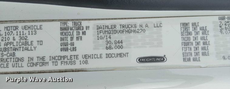 image for item EG1715 2015 Freightliner 114SD vacuum truck