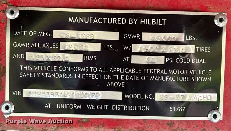 image for item EK8167 1989 Hilbilt 22-27 MAT.HD end dump trailer