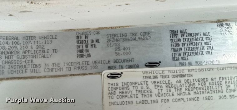 image for item EM2495 2003 Sterling L7500 Series dump truck