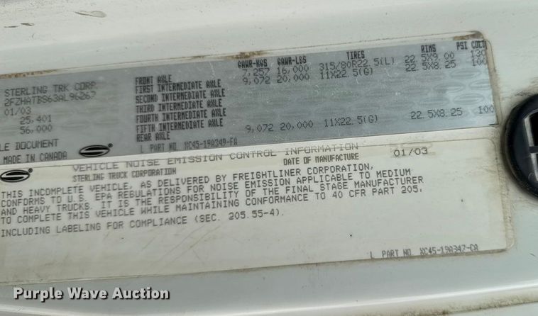 image for item EM2495 2003 Sterling L7500 Series dump truck