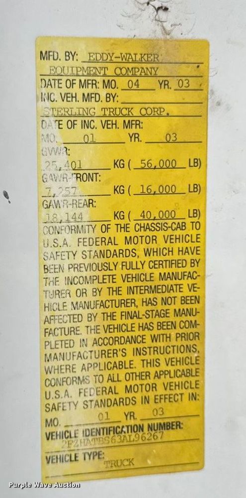 image for item EM2495 2003 Sterling L7500 Series dump truck