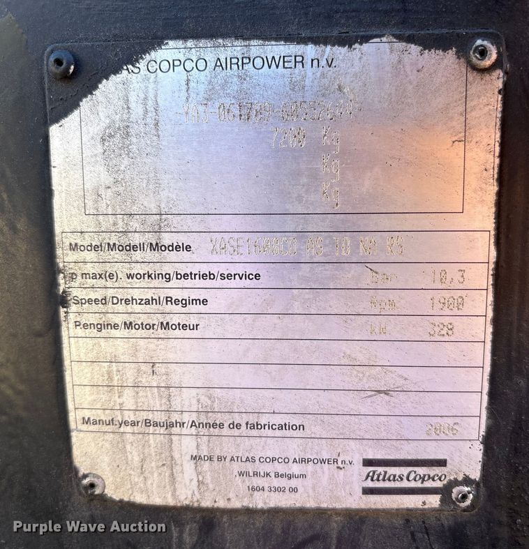 image for item EM6142 2006 Atlas Copo XASE1600CD air compressor