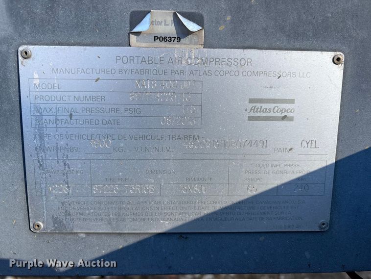 image for item EM6144 Atlas Copco XATS400 JD7 air compressor