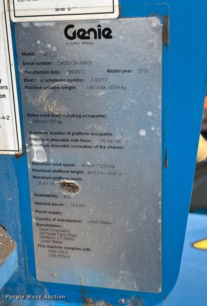 image for item EM8473 2012 Genie Z-45/25J boom lift