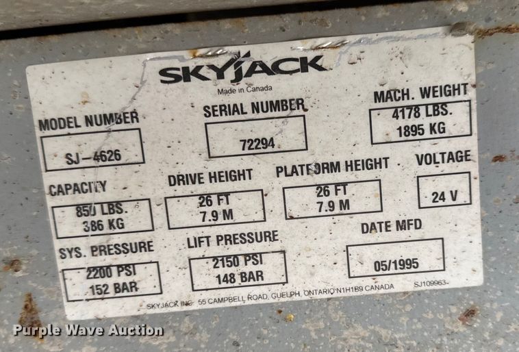 image for item EN0629 1995 SkyJack SJ-4626 scissor lift
