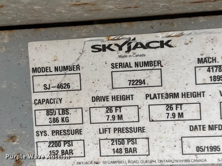 image for item EN0629 1995 SkyJack SJ-4626 scissor lift