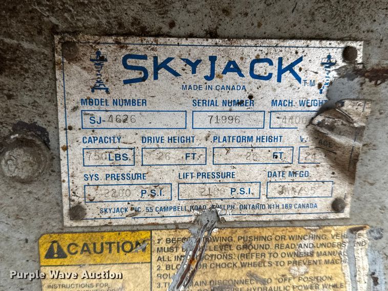 image for item EN0630 1995 SkyJack SJ-4626 scissor lift