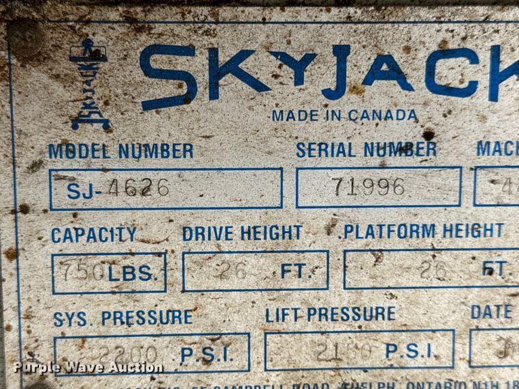 image for item EN0630 1995 SkyJack SJ-4626 scissor lift