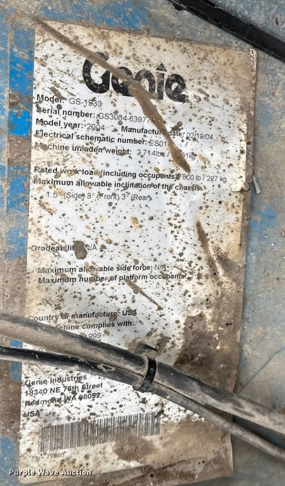 image for item EN0631 2004 Genie GS-1930 scissor lift