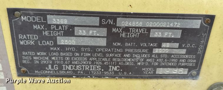 image for item EN0636 1996 JLG 3369 Sizzor Commander scissor lift