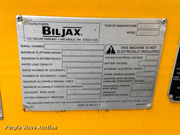 image for item EN0643 2019 Biljax 3632T boom lift