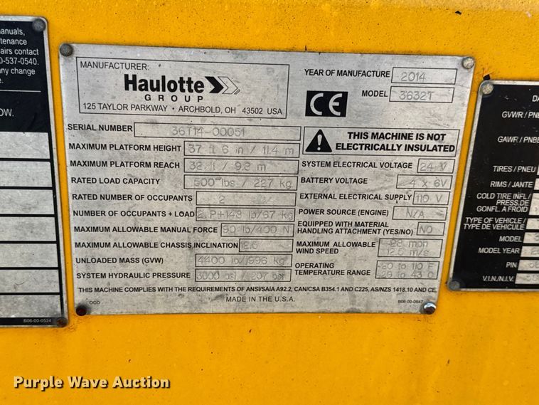 image for item EN0644 2014 Haulotte 3632T boom lift