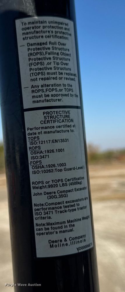image for item EN0653 2019 John Deere 35G mini excavator