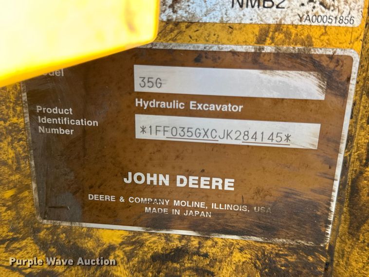 image for item EN0653 2019 John Deere 35G mini excavator