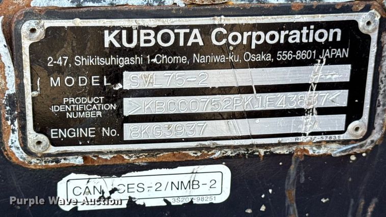image for item EN0658 2019 Kubota SVL75-2 tracked skid steer loader