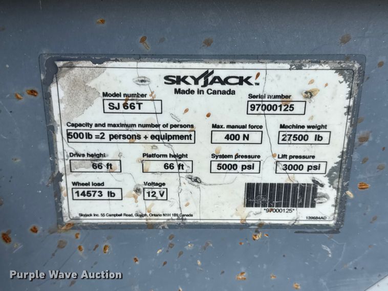 image for item EN0659 2012 SkyJack SJ66T boom lift