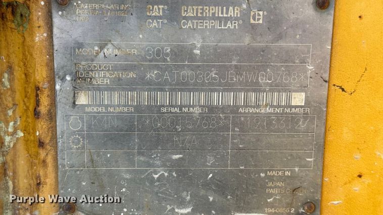 image for item EN0699 2002 Caterpillar 305 CR mini excavator