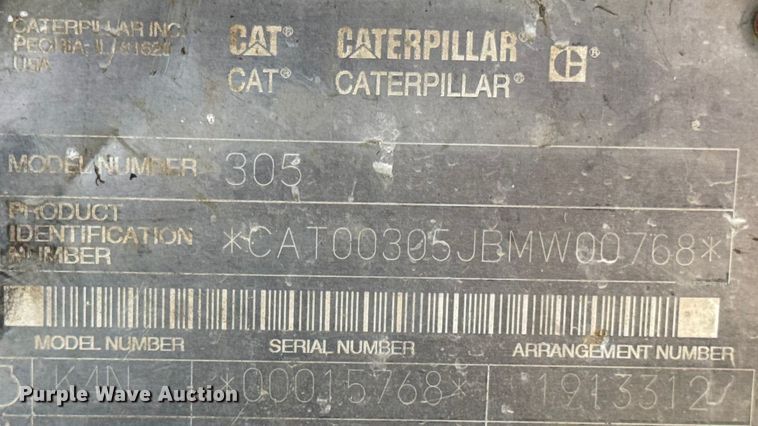 image for item EN0699 2002 Caterpillar 305 CR mini excavator