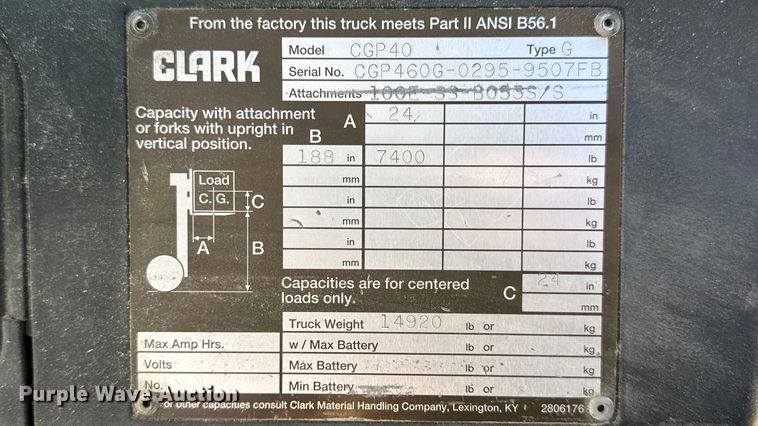 image for item EN0713 Clark CGP40 forklift