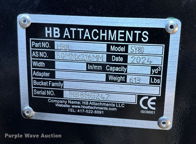 image for item EN5762 HB Attachments SY80 excavator grapple