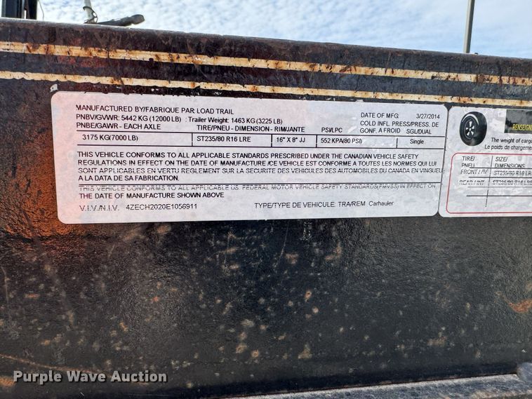 image for item EO4752 2014 Load Trail equipment trailer