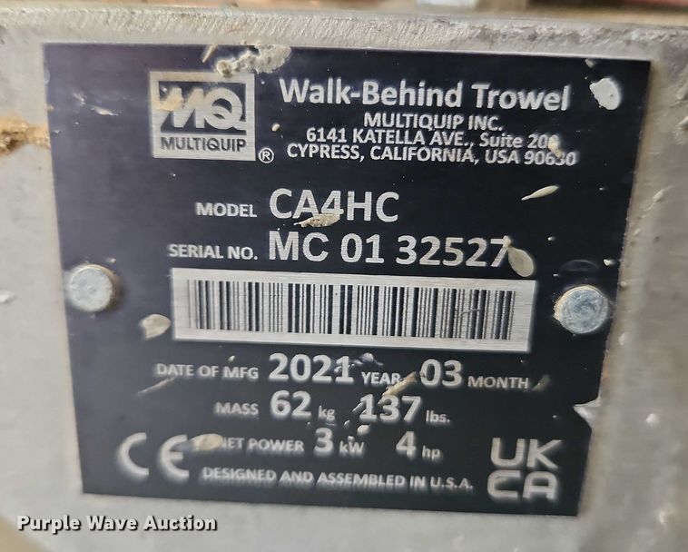 image for item EO4762 2021 Whiteman CA4HC power trowel