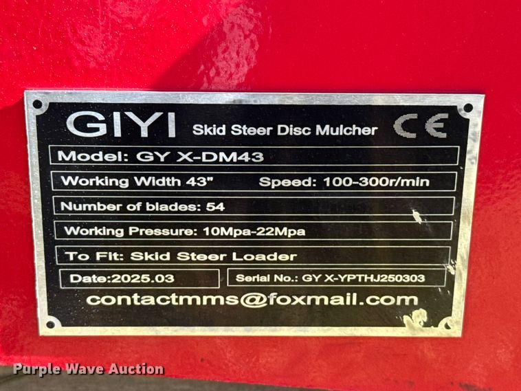image for item EP0949 2025 GIYI GYX-DM43 skid steer disc mulcher