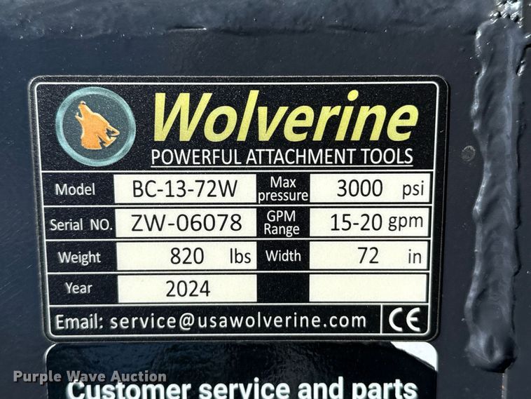image for item EP0952 2024 Wolverine BC-13-72W skid steer rotary mower