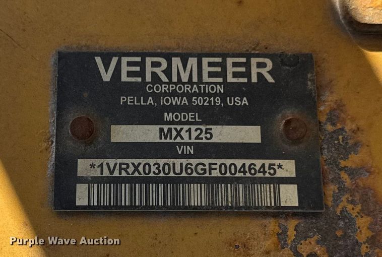 image for item ER0219 2016 Vermeer MX125 fluid mixing system