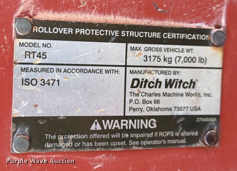 image for item ER0222 2014 Ditch Witch RT45 trencher