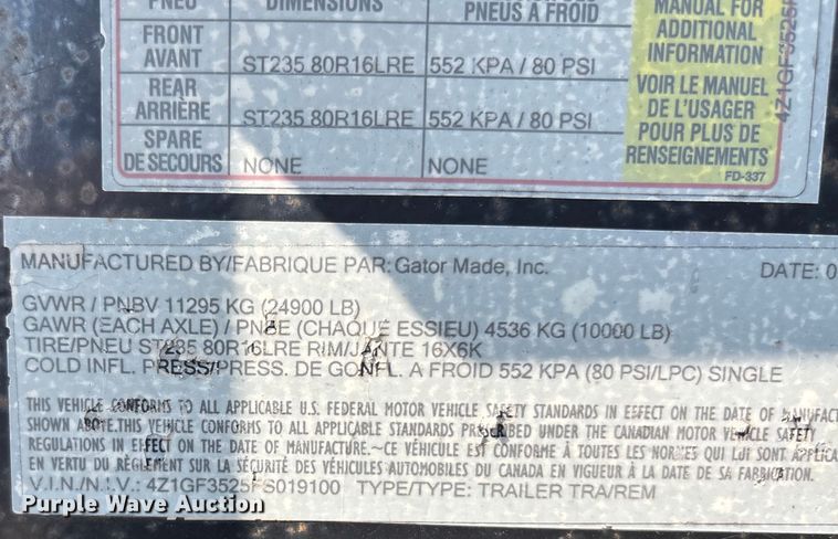 image for item ET4550 2015 Gator Made 35' Gooseneck Trailer equipment trailer